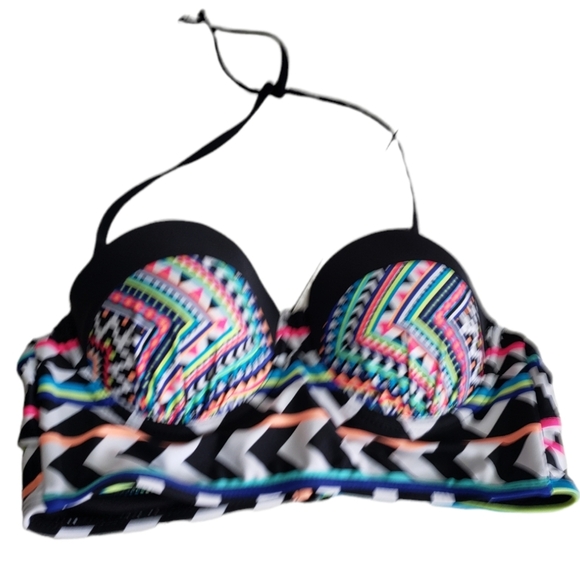 🪻BOGO🪻‎ OP Neon Geometric Print Push Up Bikini Top Size S (3-5) - Picture 6 of 8